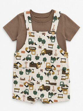 NWT Baby Essentials 2 Piece Baby Toddler Boy Construction Romper Set | Shortall